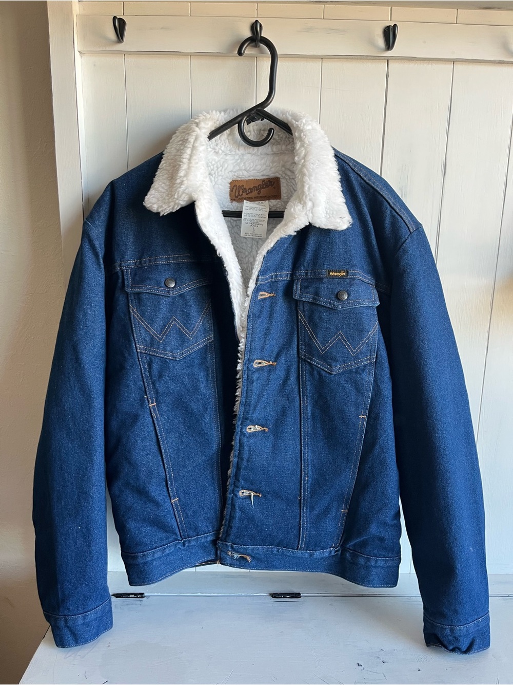 Wrangler Blue Denim Jacket with White Sherpa Collar